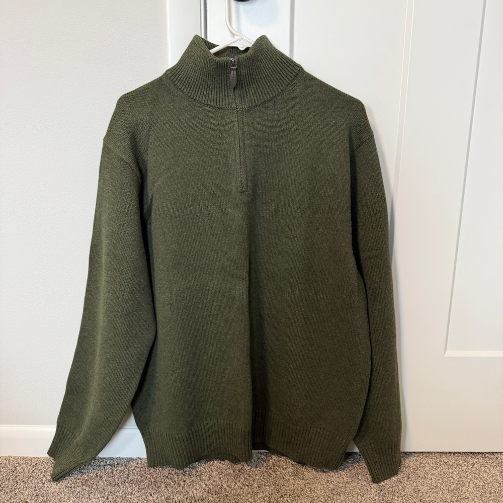 J. Crew Men’s Olive Quarter Zip Mock-Neck Sweater